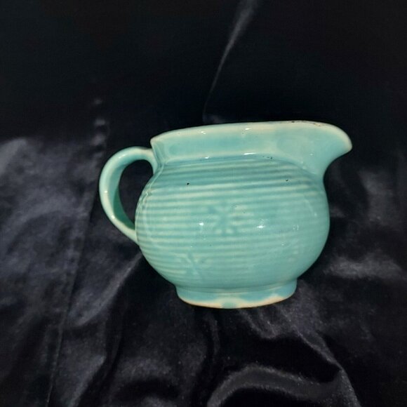 Shawnee MCM Made In USA Creamer & Sugar Bowl Snowflake Turquoise Blue Star Burst - Picture 8 of 15